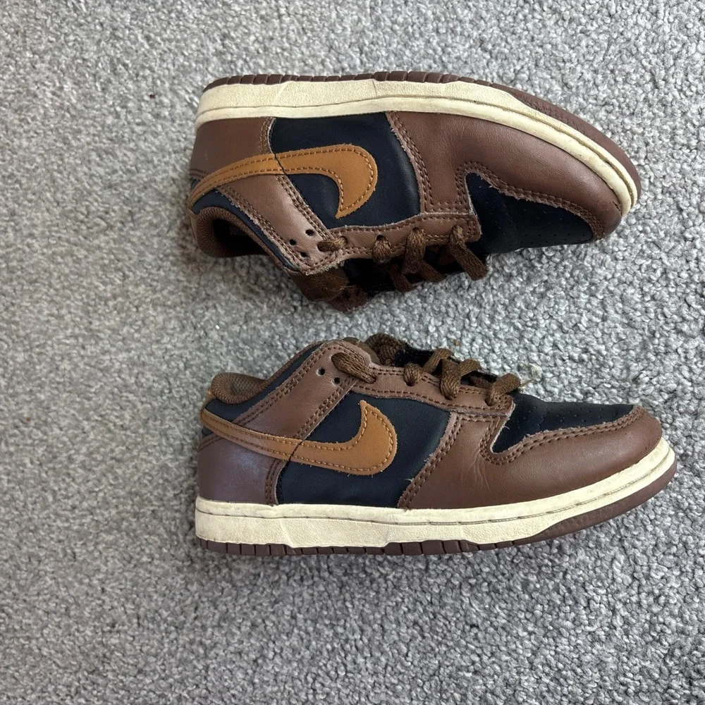 Nike Dunk Low Kids 12.5C Brown Black‎ FB9108-002 Retro Basketball Sneakers